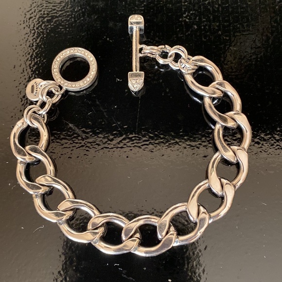 Juicy Coutures Link Bracelet Rhinestone and Silvertone Toggle Clasp - Picture 3 of 11